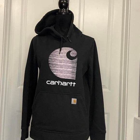 Carhartt Tops - Carhartt Women's Black Logo Hoodie Rain Defender Relaxed Fit Size S